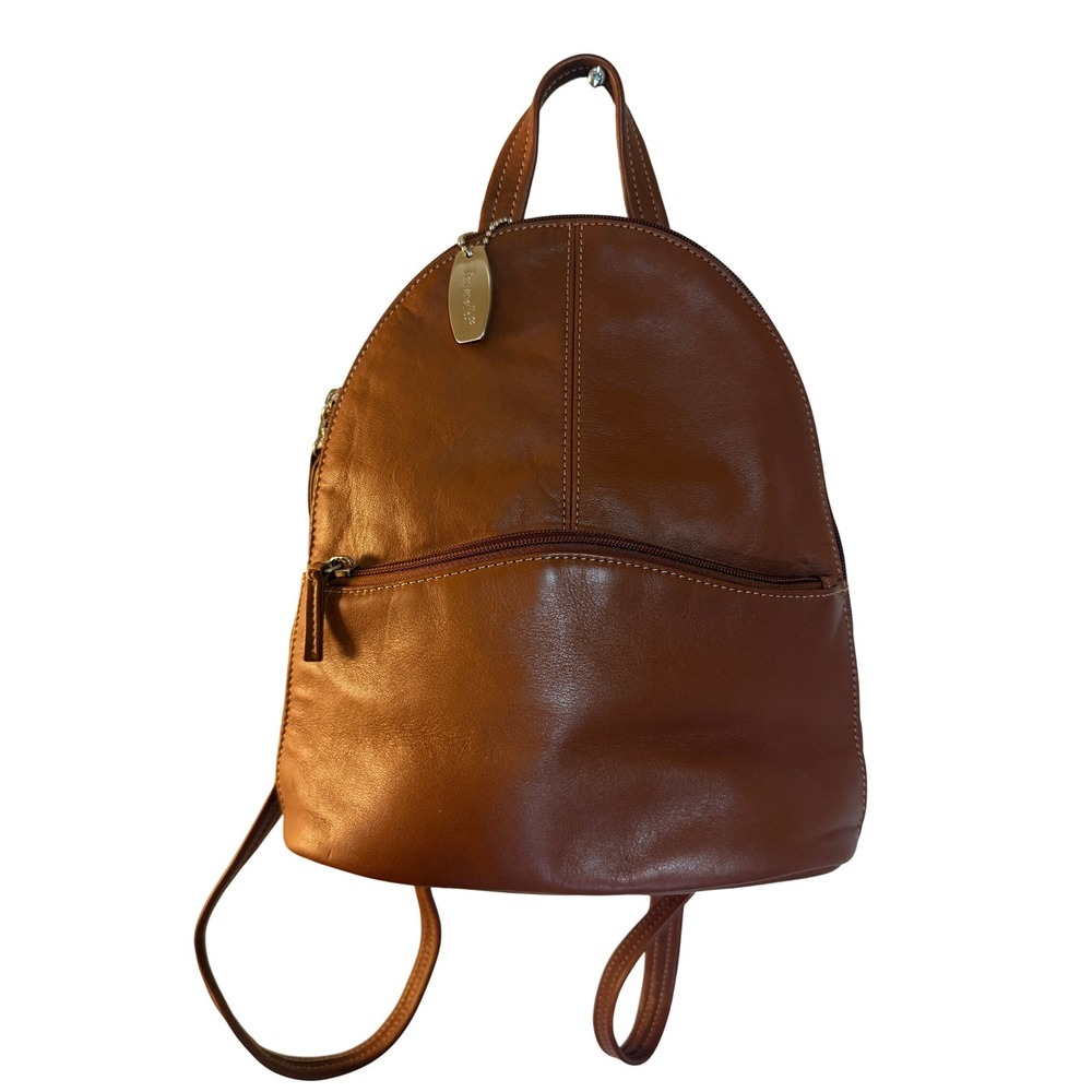Tignanello Backpack Small Brown Genuine Leather Dome Adjustable Straps Timeless